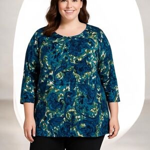 NWT!Lane Bryant Blue & Green Boho Floral Button Down Shrug/Sweater Size 26/28 4X